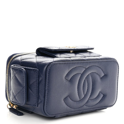 Chanel Caviar Quilted Polly Pocket East West Top Vanity With Chain Navy 4 of 11