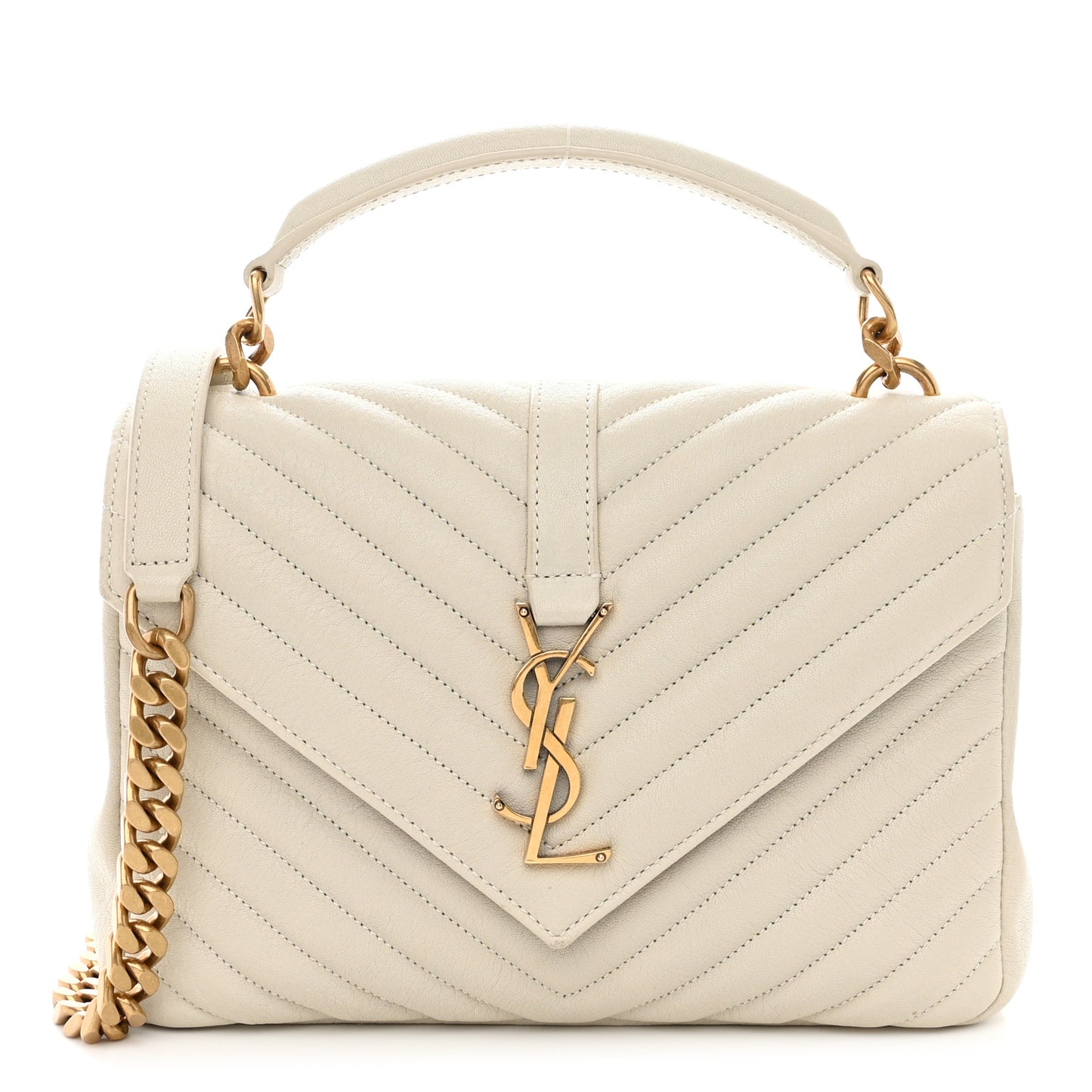 Sheepskin Matelasse Chevron Monogram Medium College Bag Crema Soft