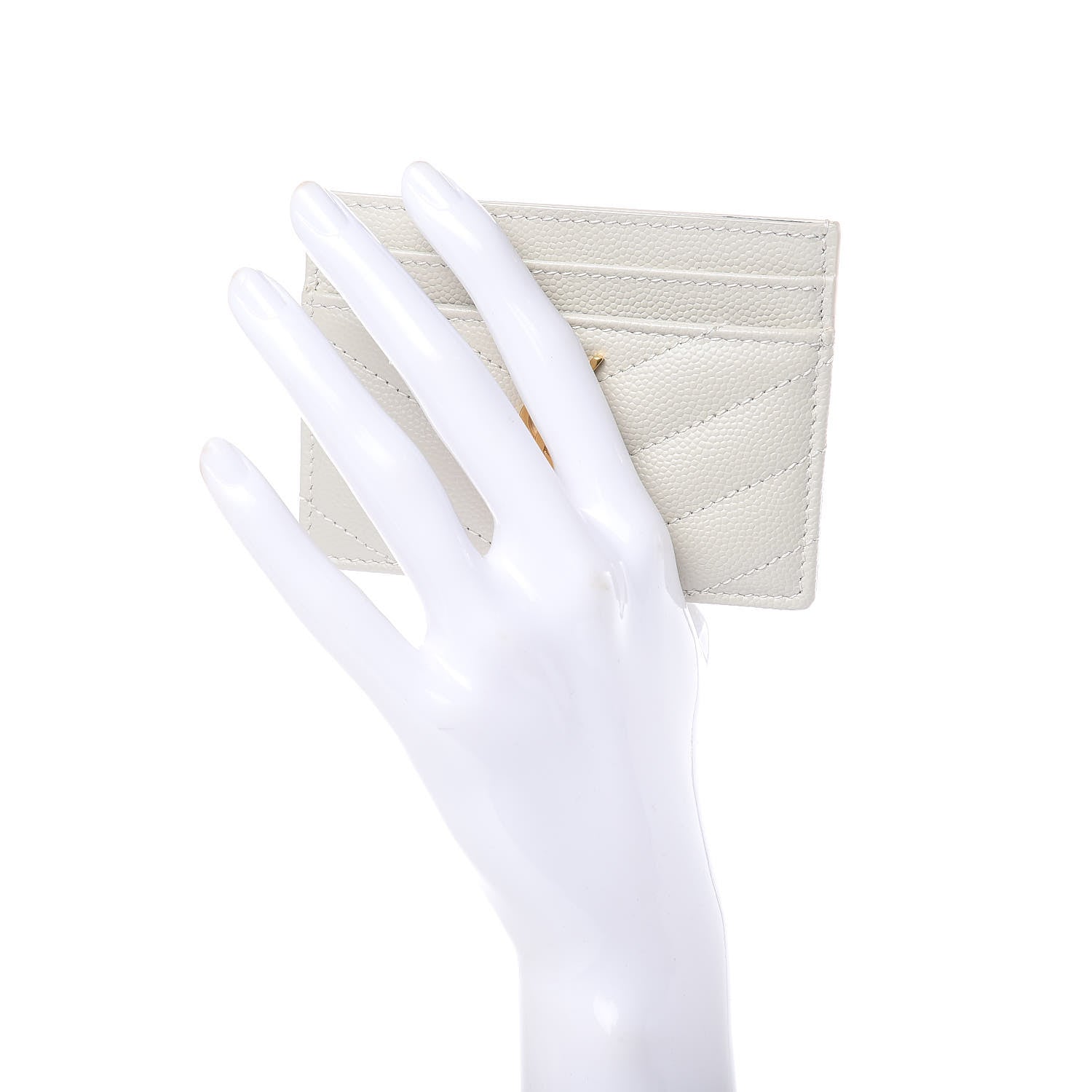 Saint Laurent Grain De Poudre Matelasse Chevron Card Case Crema Soft 2 of 7