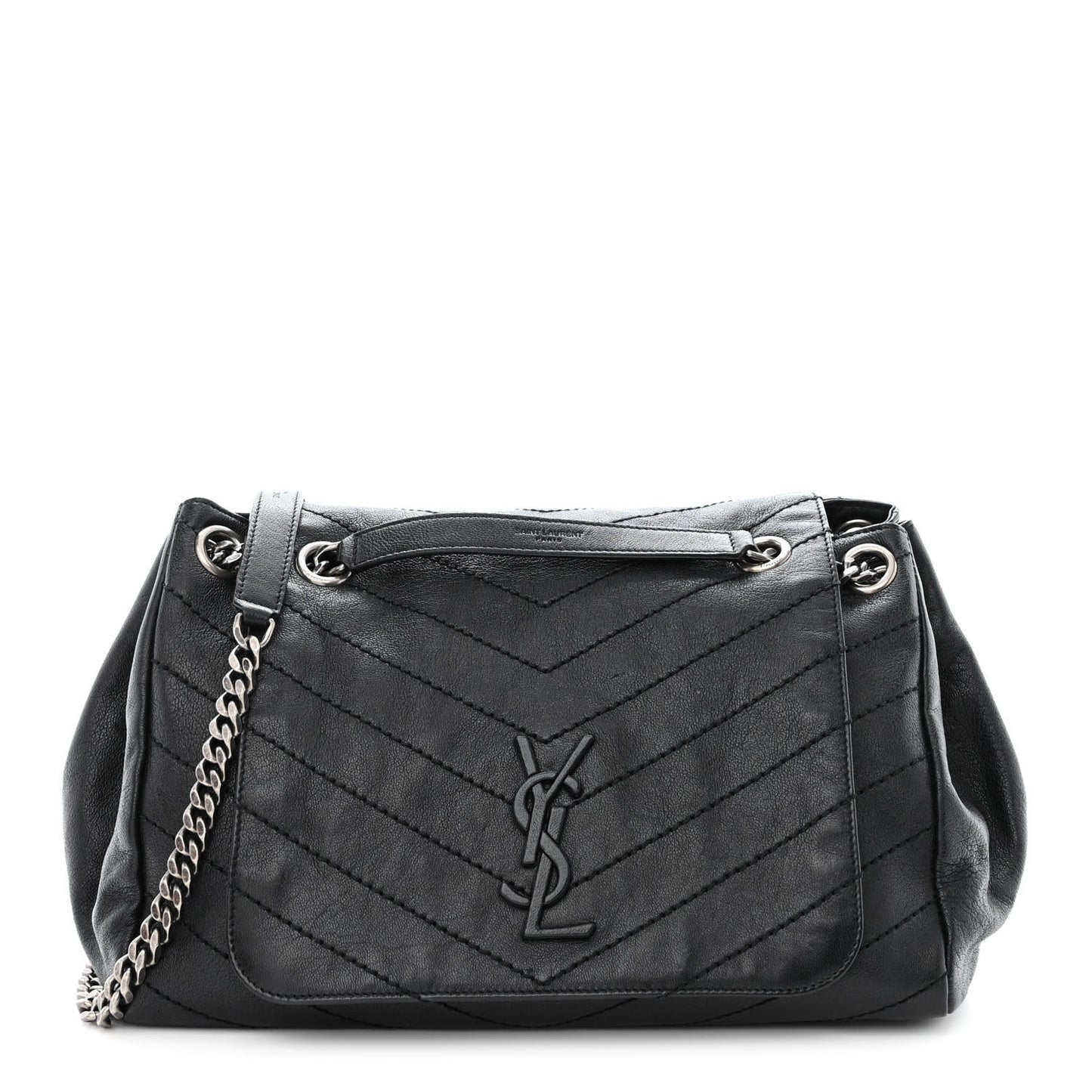 Vintage Lambskin Chevron Monogram Large Nolita Black