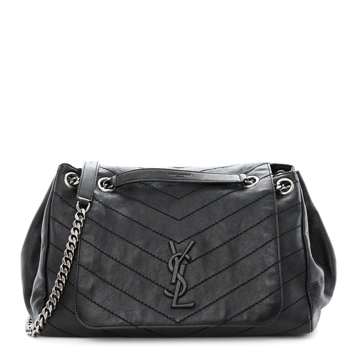 Saint Laurent Vintage Lambskin Chevron Monogram Large Nolita Black 1 of 12