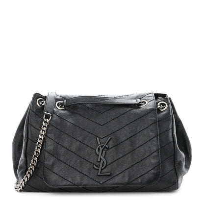 Saint Laurent Vintage Lambskin Chevron Monogram Large Nolita Black 1 of 12