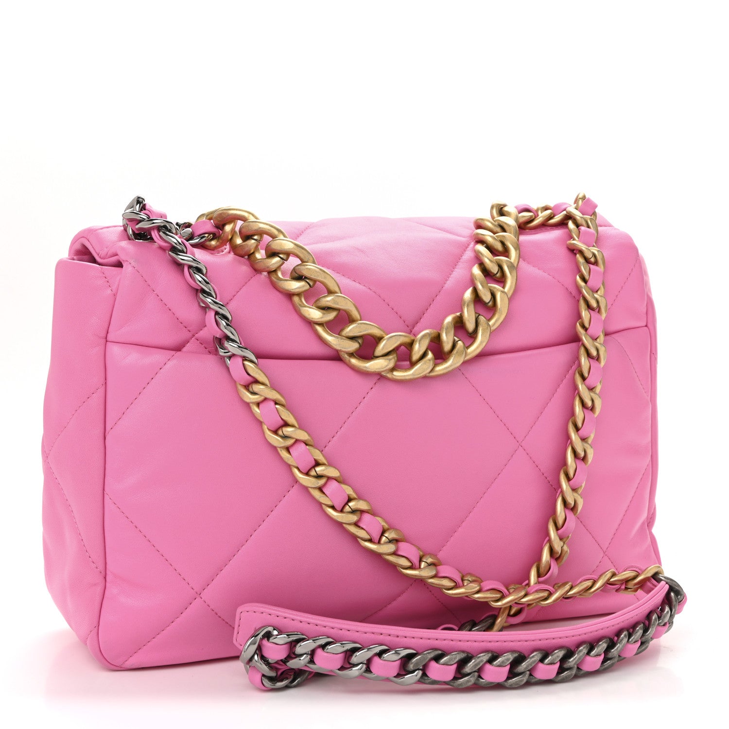 Chanel Lambskin Quilted Large Chanel 19 Flap Neon Pink 3 of 13