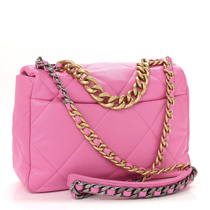 Chanel Lambskin Quilted Large Chanel 19 Flap Neon Pink 3 of 13
