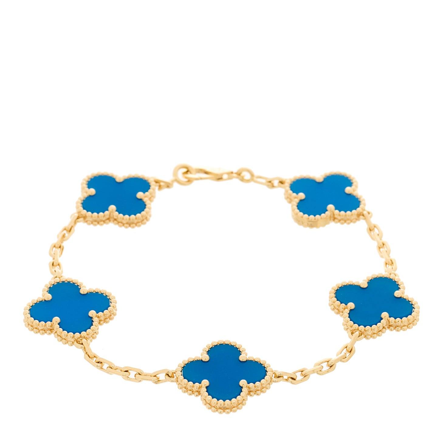 18K Yellow Gold Blue Agate 5 Motifs Vintage Alhambra Bracelet