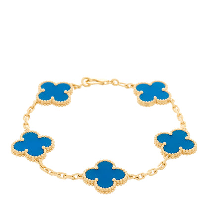 Van Cleef & Arpels 18K Yellow Gold Blue Agate 5 Motifs Vintage Alhambra Bracelet 1 of 4