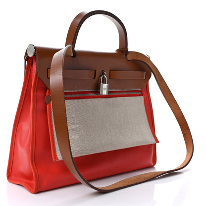 Hermes Toile H Berline Vache Hunter Herbag Zip 31 PM Naturel Rouge H 4 of 17
