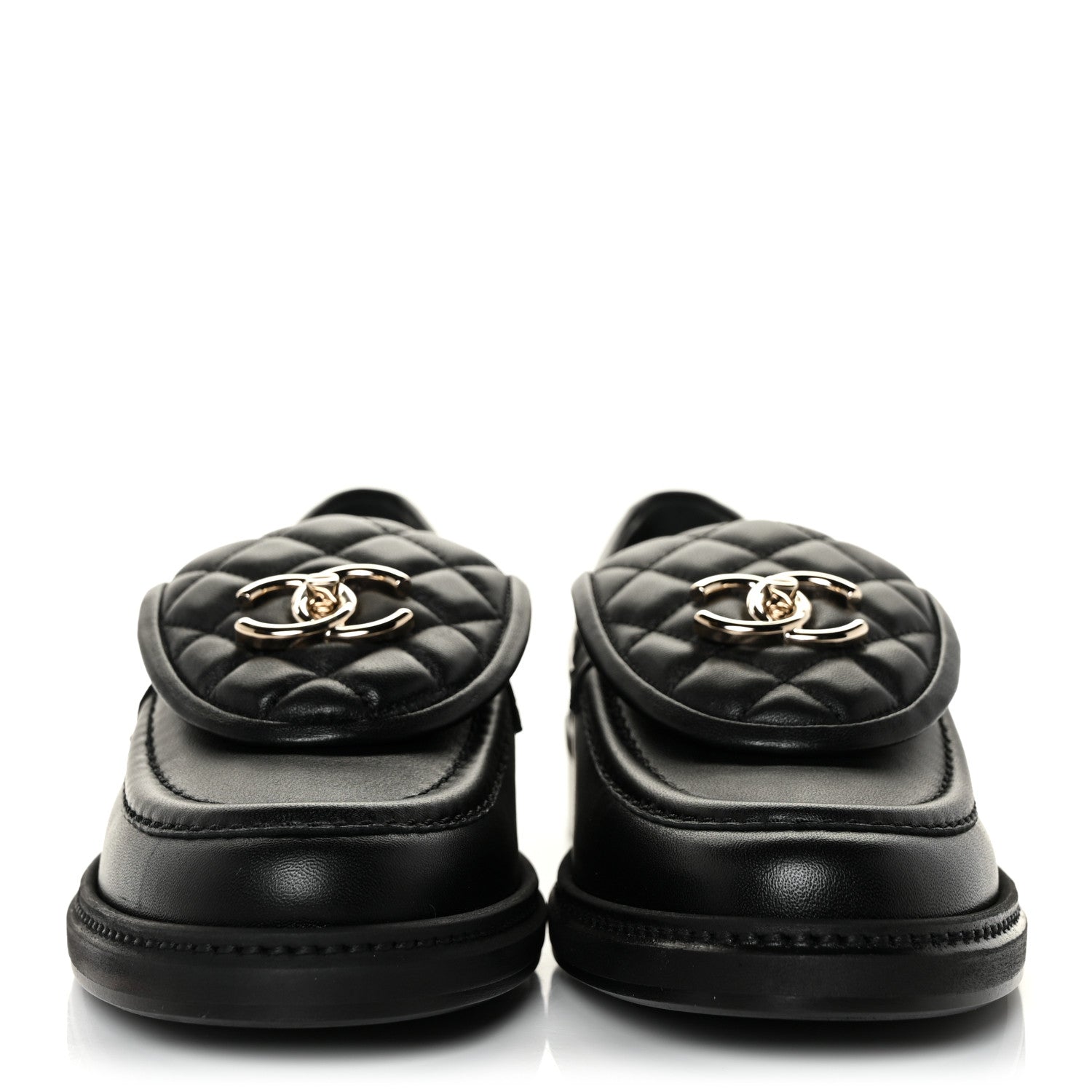 Chanel Lambskin Quilted CC Turnlock Loafers 38.5 Black 2 of 9