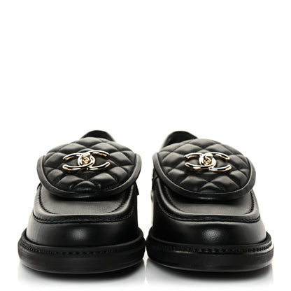 Chanel Lambskin Quilted CC Turnlock Loafers 38.5 Black 2 of 9