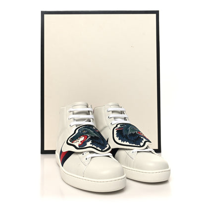 Gucci Calfskin Web Wolf Removable Patches Mens Ace High Top Sneakers 8.5 White 9 of 9