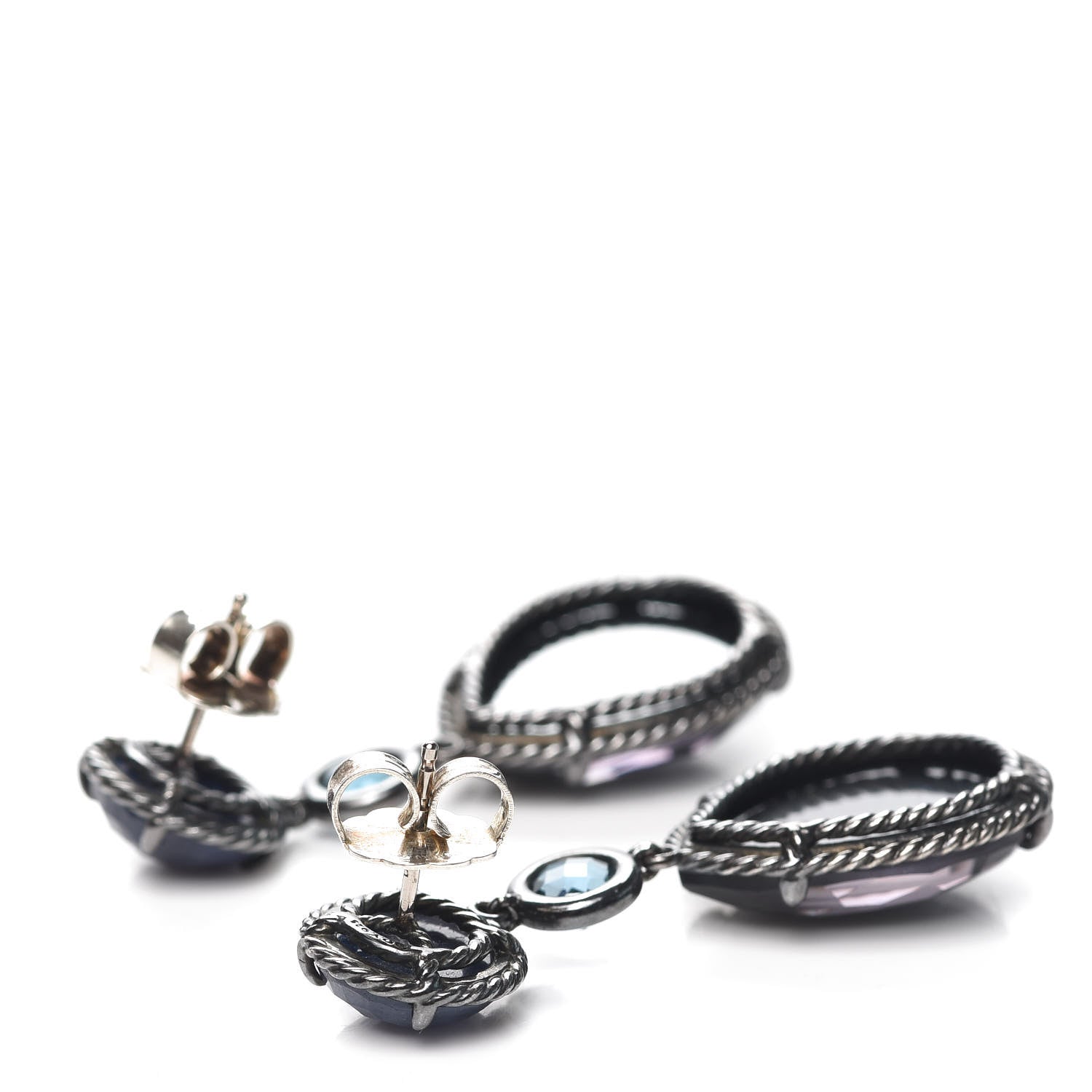 David Yurman Sterling Silver Sapphire Hampton Blue Topaz Black Orchid Chatelaine Triple Drop Earrings 3 of 4