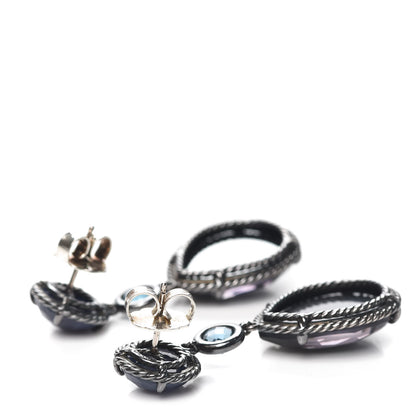 David Yurman Sterling Silver Sapphire Hampton Blue Topaz Black Orchid Chatelaine Triple Drop Earrings 3 of 4