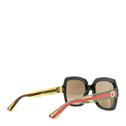 Gucci Acetate Square Frame Web Glitter Sunglasses GG0036SN Black Green 4 of 8
