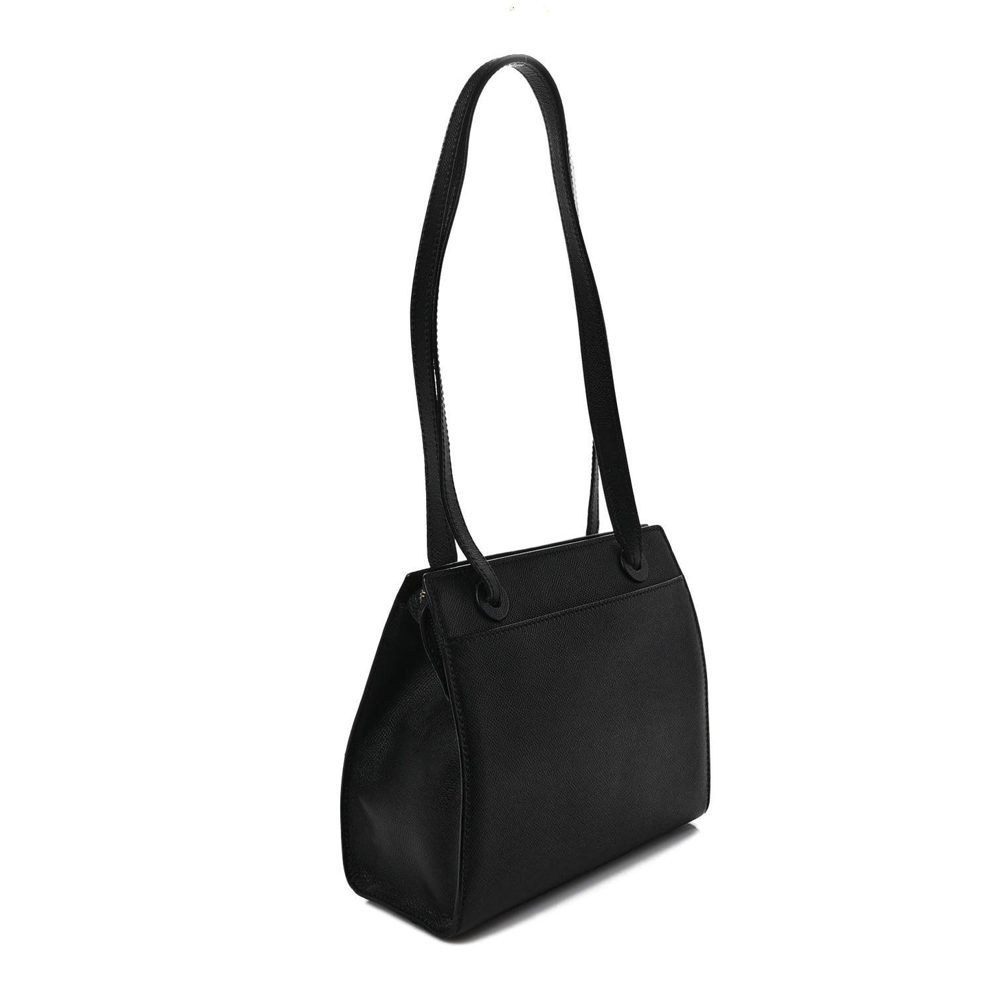Grained Calfskin Logo Shoulder Bag Black