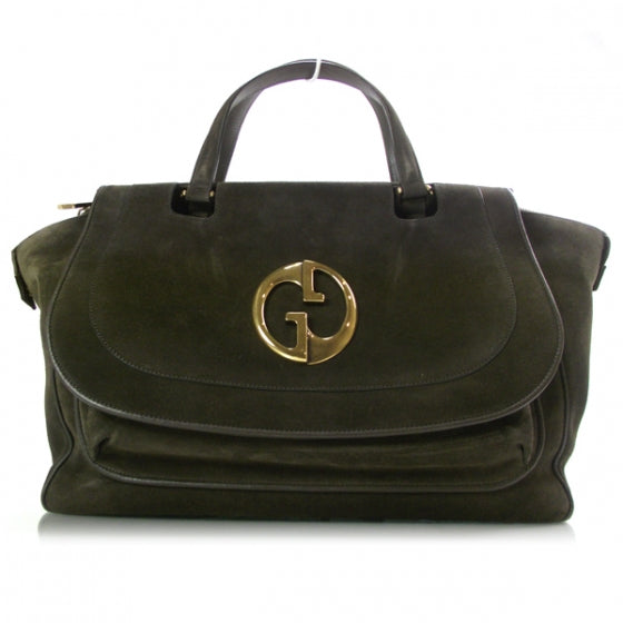 Gucci Suede Medium 1973 Top Handle Satchel Olive 1 of 11