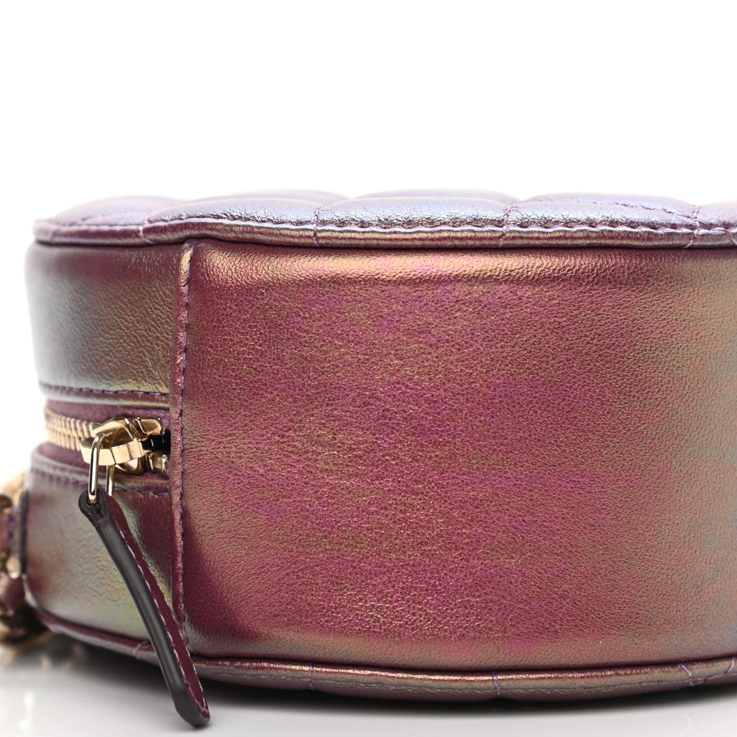 Iridescent Lambskin Quilted Round Clutch With Chain Purple