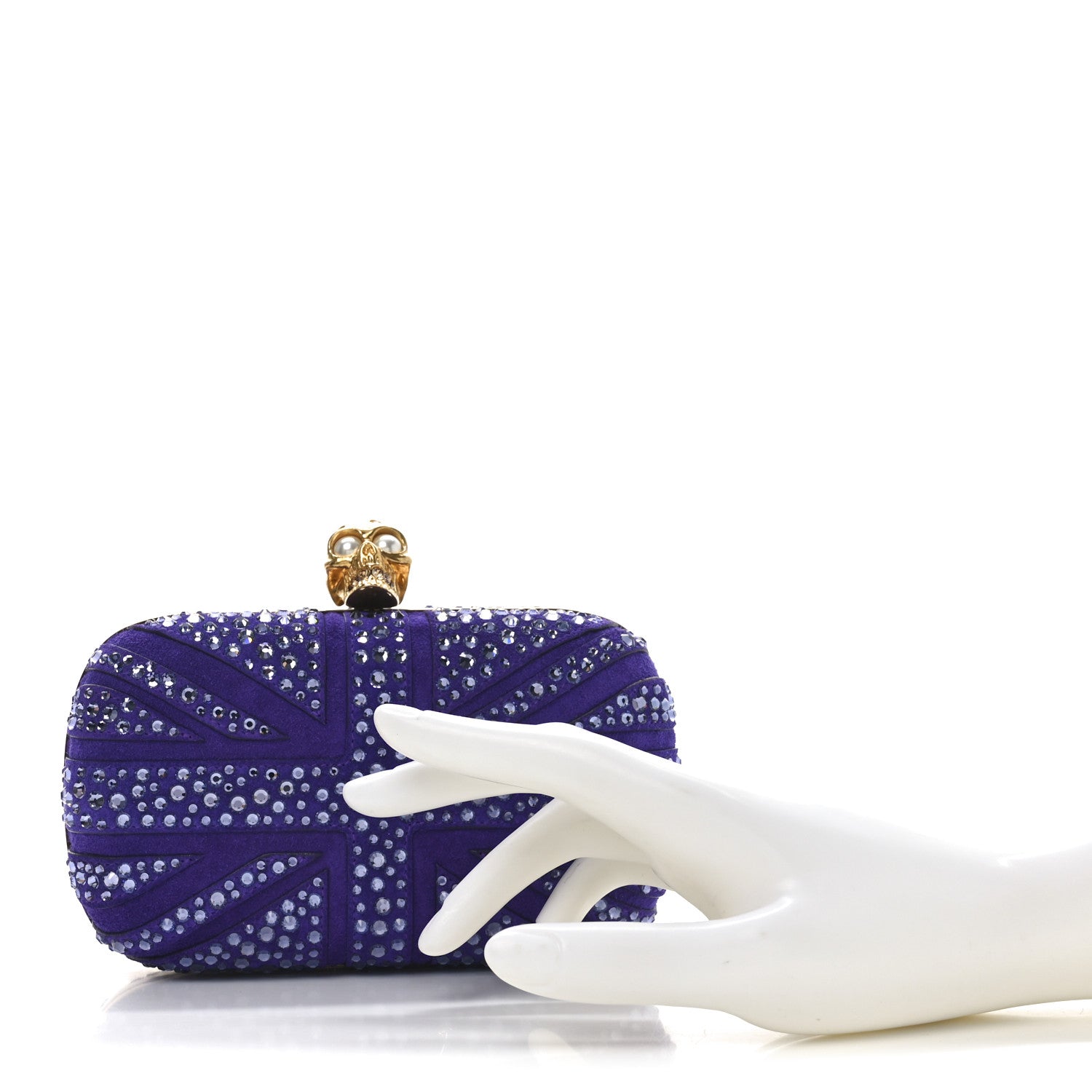 Alexander McQueen Suede Crystal Britannia Skull Box Clutch Purple 2 of 9