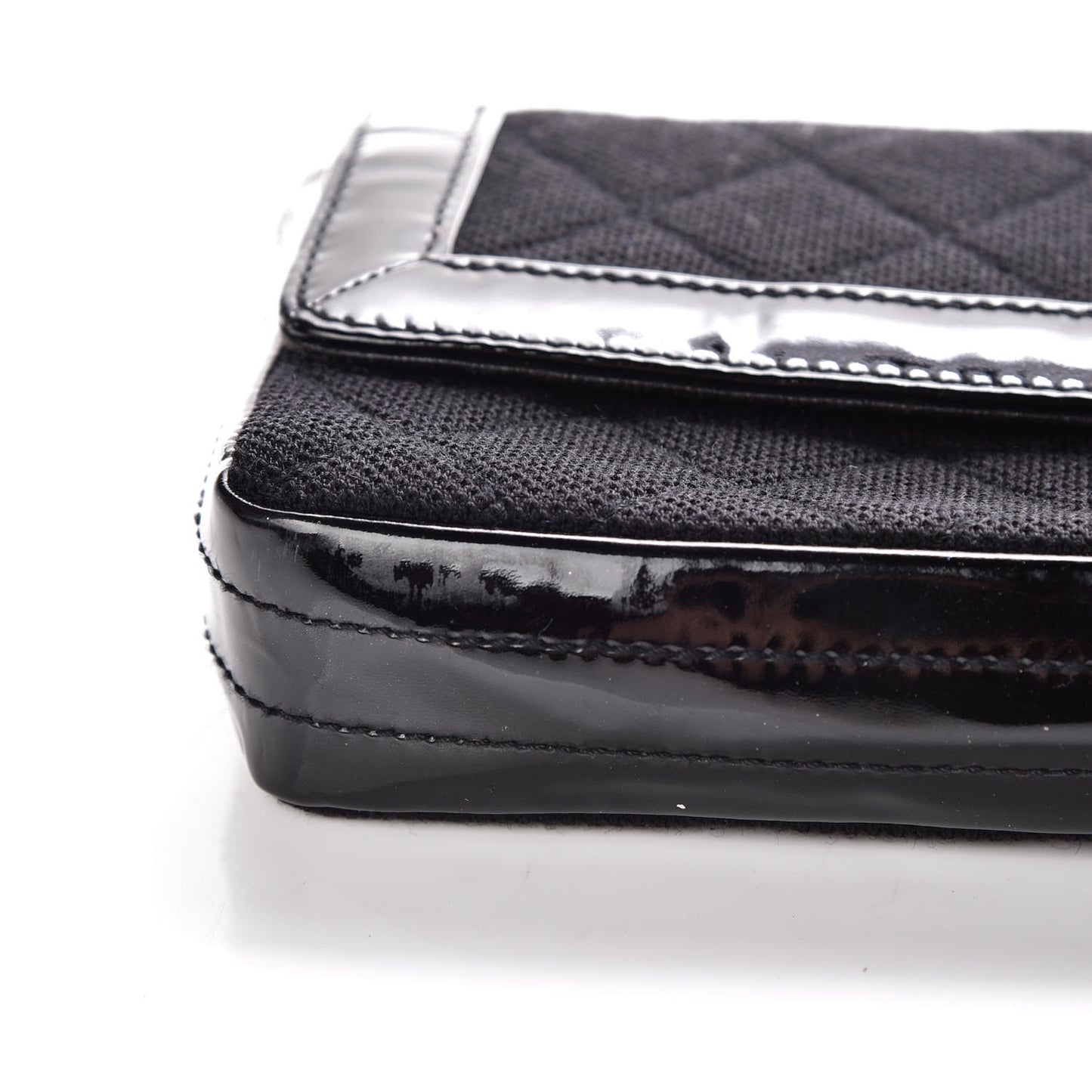 Patent Canvas Quilted Flap Clutch Black