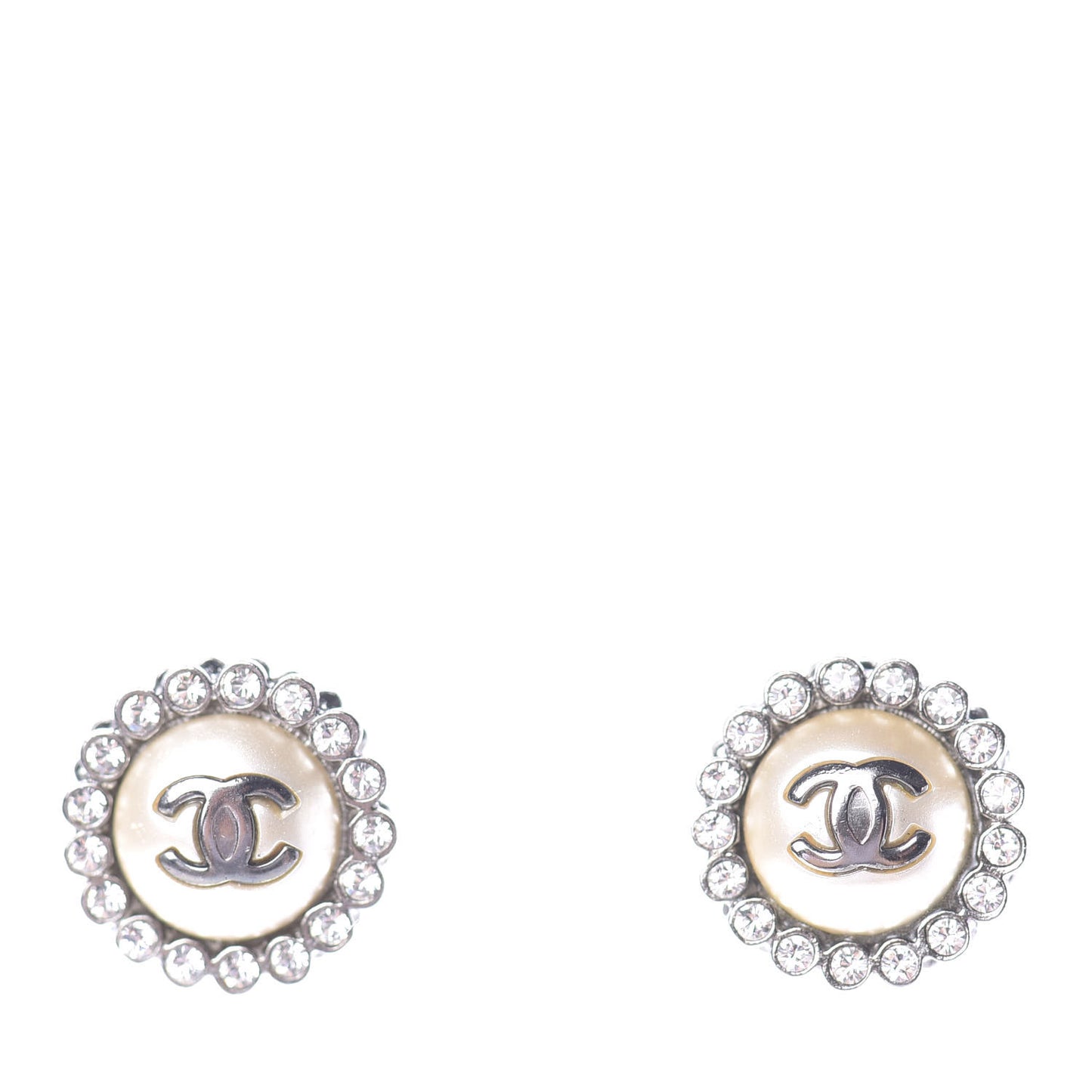 Pearl Crystal CC Round Earrings Light Gold