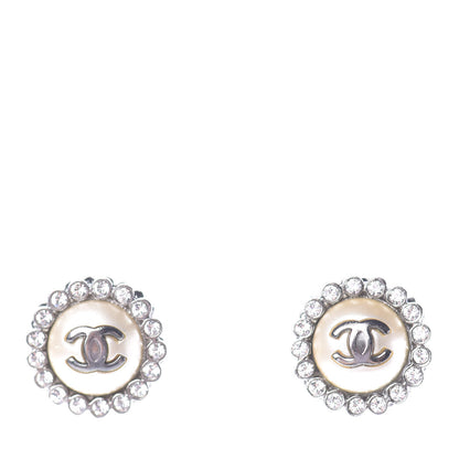 Chanel Pearl Crystal CC Round Earrings Light Gold 1 of 3