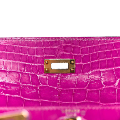 Hermes Shiny Alligator Kelly Sellier 25 Rose Scheherazade 29 of 37