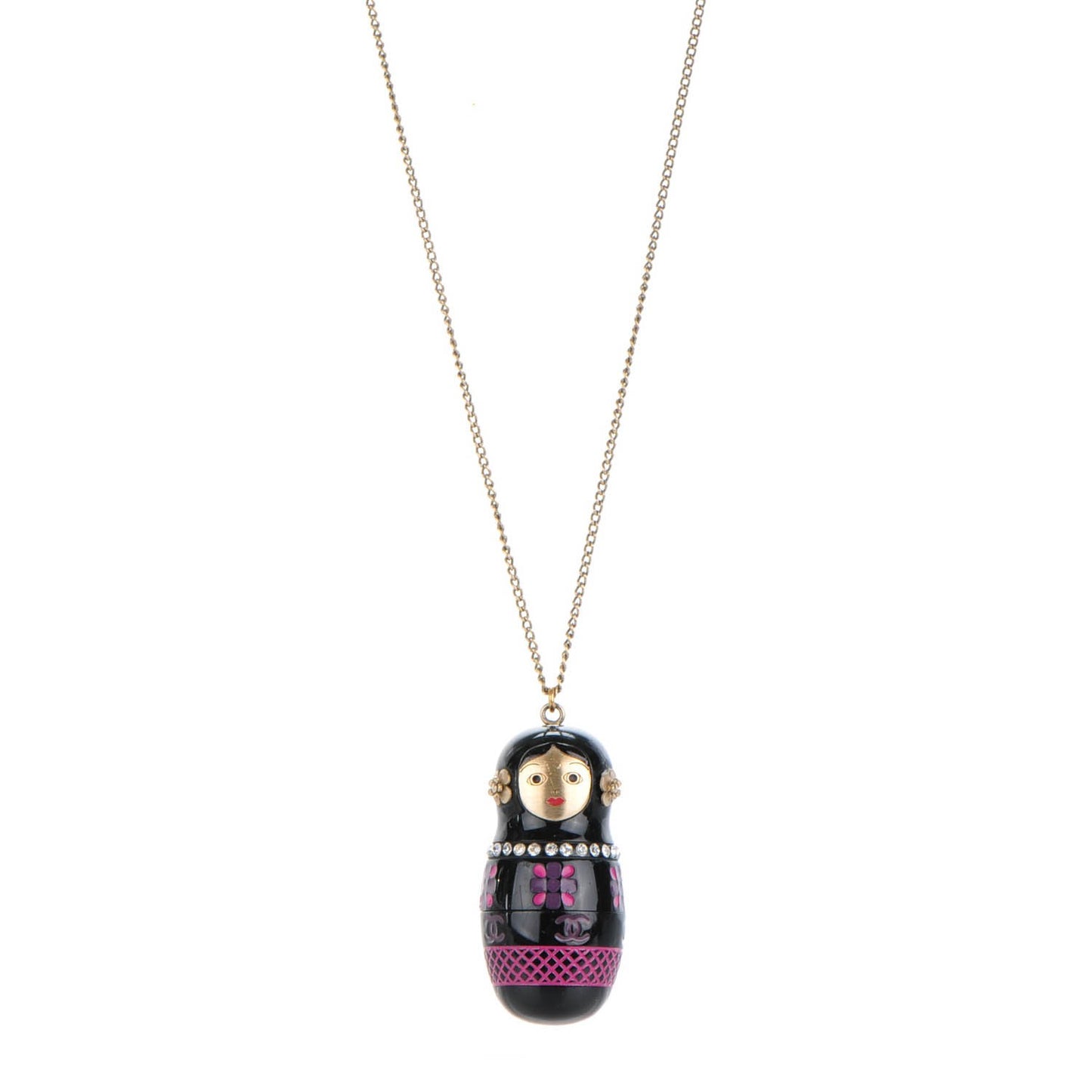Crystal Matryoshka Pendant Necklace Pink