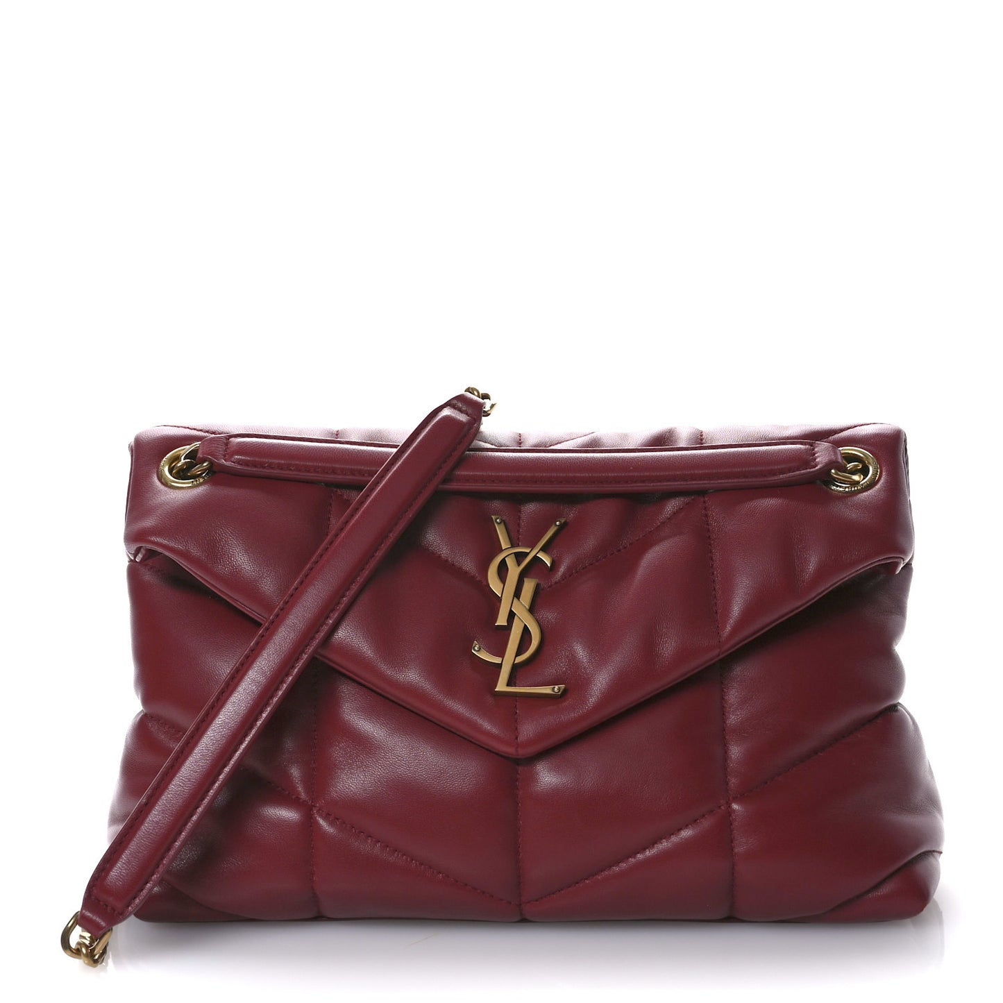 Lambskin Quilted Small Loulou Puffer Monogram Chain Satchel Red