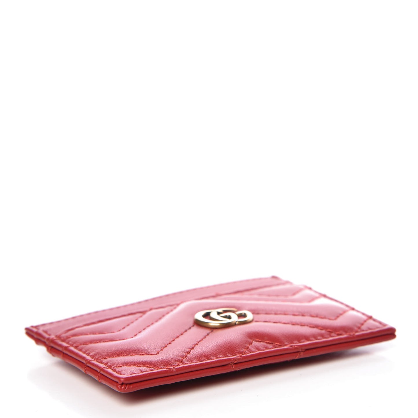 Calfskin Matelasse GG Marmont Card Holder Hibiscus Red