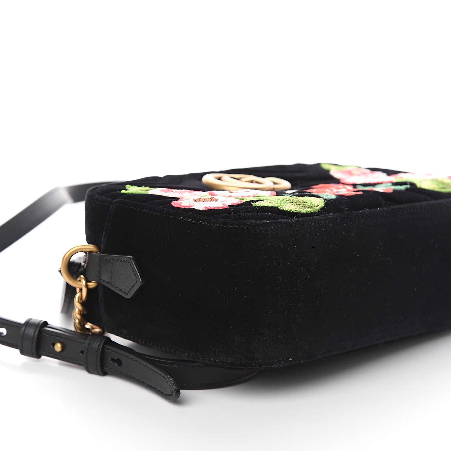 Gucci Velvet Matelasse Deer Embroidered Small GG Marmont Chain Shoulder Bag Black 7 of 8