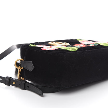 Gucci Velvet Matelasse Deer Embroidered Small GG Marmont Chain Shoulder Bag Black 7 of 8