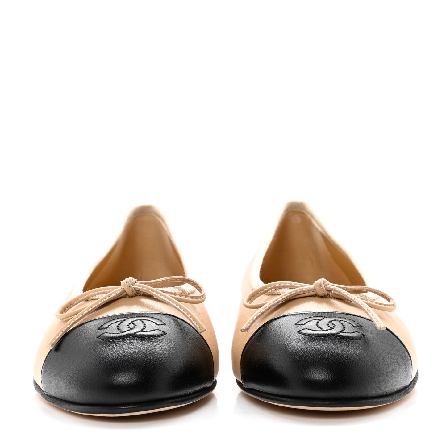 Lambskin Cap Toe CC Ballerina Flats 38 Beige Black