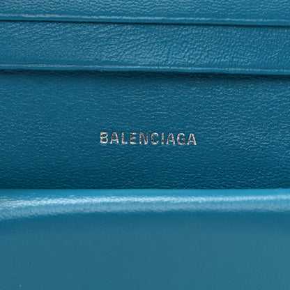 Balenciaga Shiny Calfskin Crocodile Embossed Cash Flap Coin Card Holder Blue 6 of 12