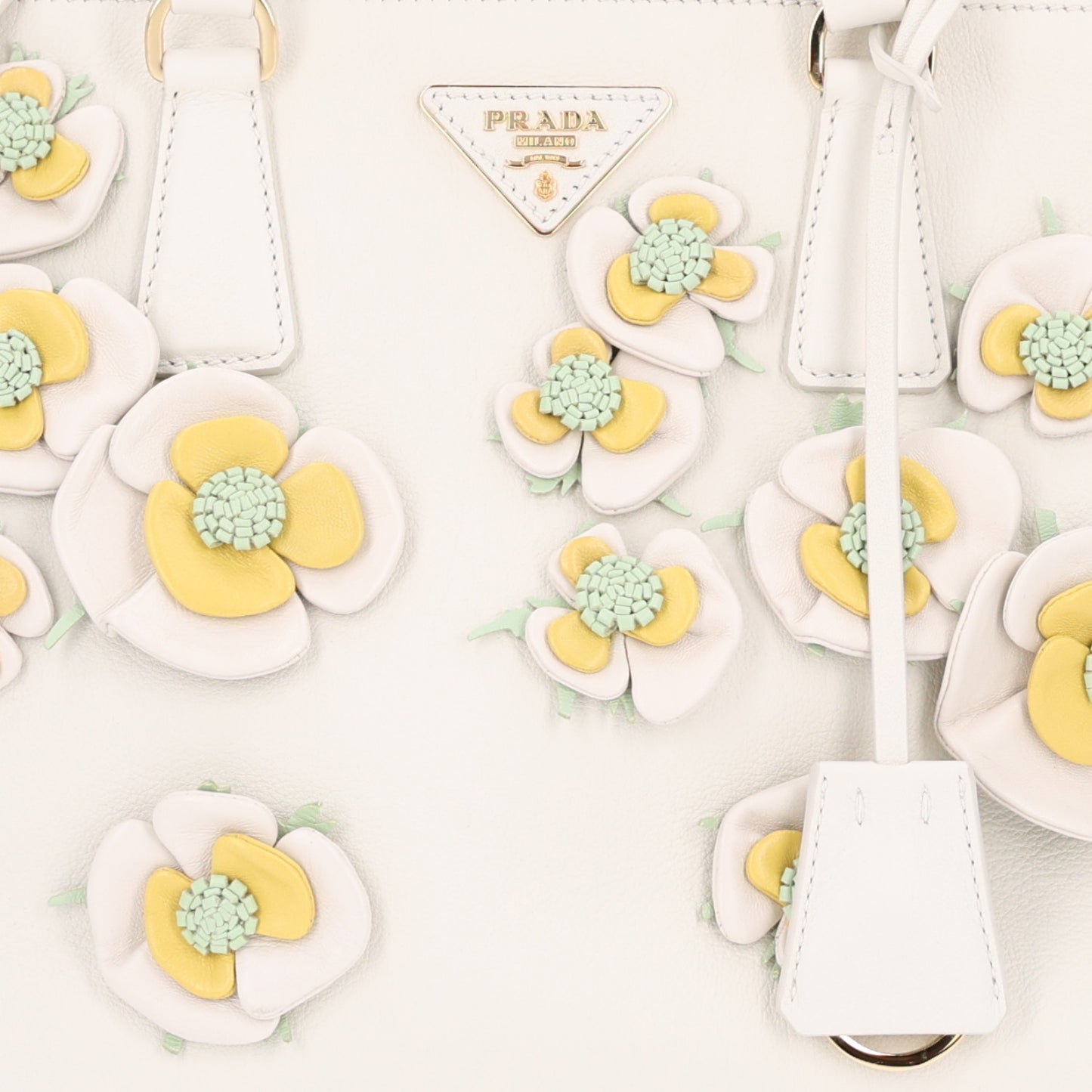 Nappa Floral Applique Large Galleria Tote White Ginestra Acqua