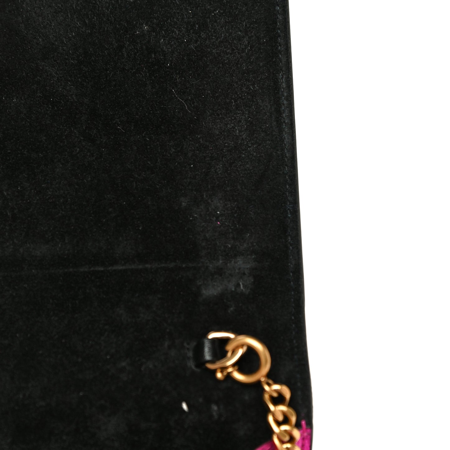 Metallic Calfskin Classic Monogram Kate Tassel Chain Wallet Fuchsia