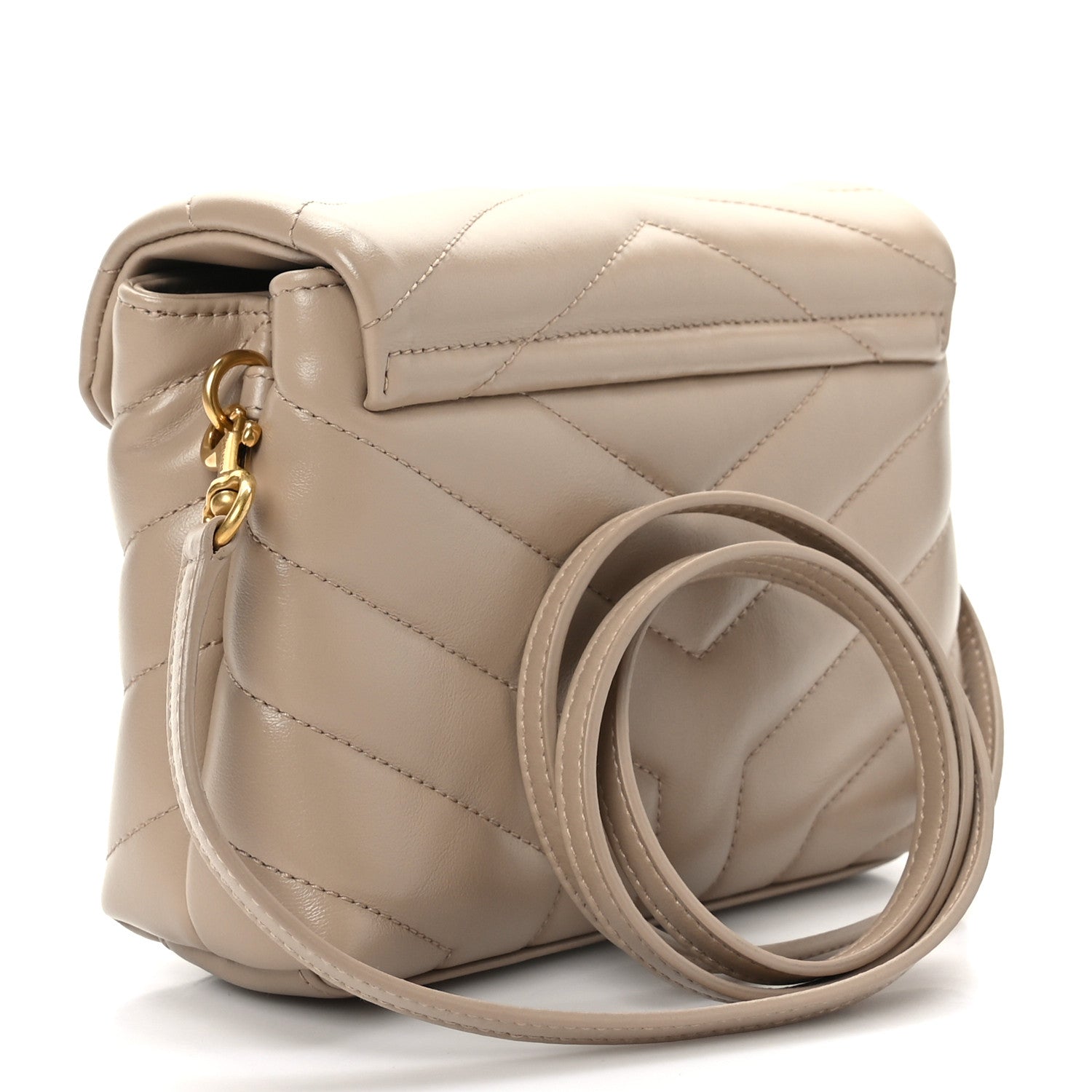 Saint Laurent Calfskin Y Quilted Monogram Toy Loulou Crossbody Bag Dark Beige 2 of 8