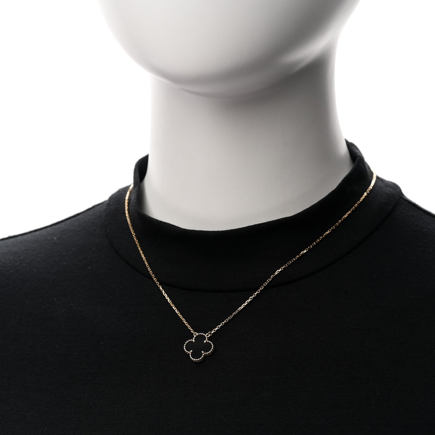 18K Yellow Gold Black Onyx Vintage Alhambra Pendant Necklace