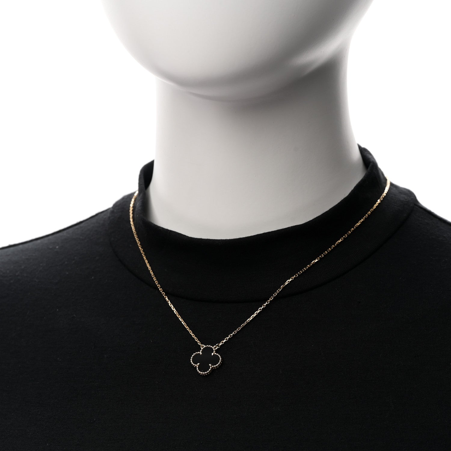 Van Cleef & Arpels 18K Yellow Gold Black Onyx Vintage Alhambra Pendant Necklace 2 of 6