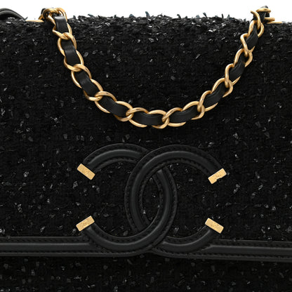 Chanel Tweed Calfskin Quilted Medium CC Filigree Flap Black 8 of 11