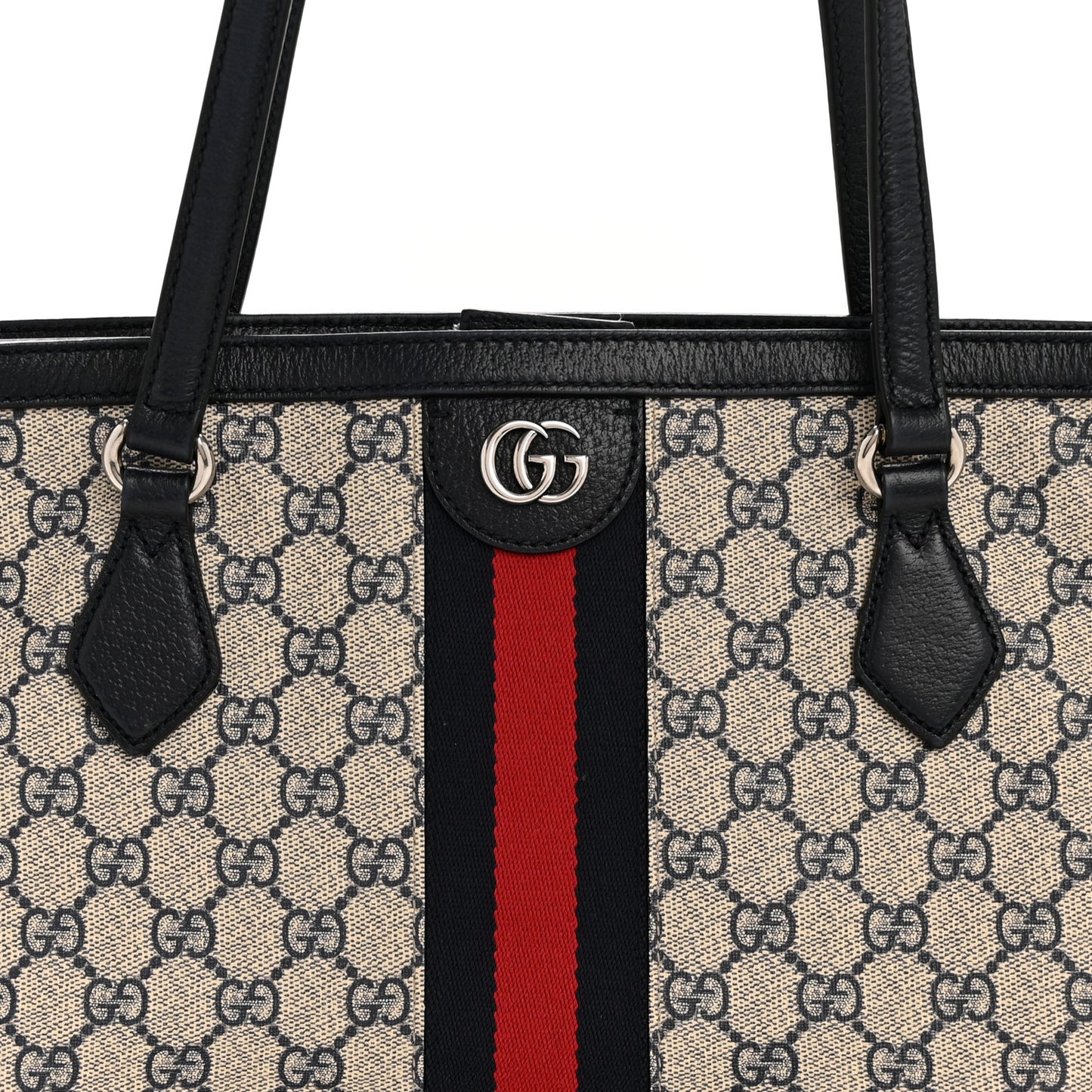 GG Supreme Monogram Textured Calfskin Web Medium Ophidia Shopping Tote Beige Blue