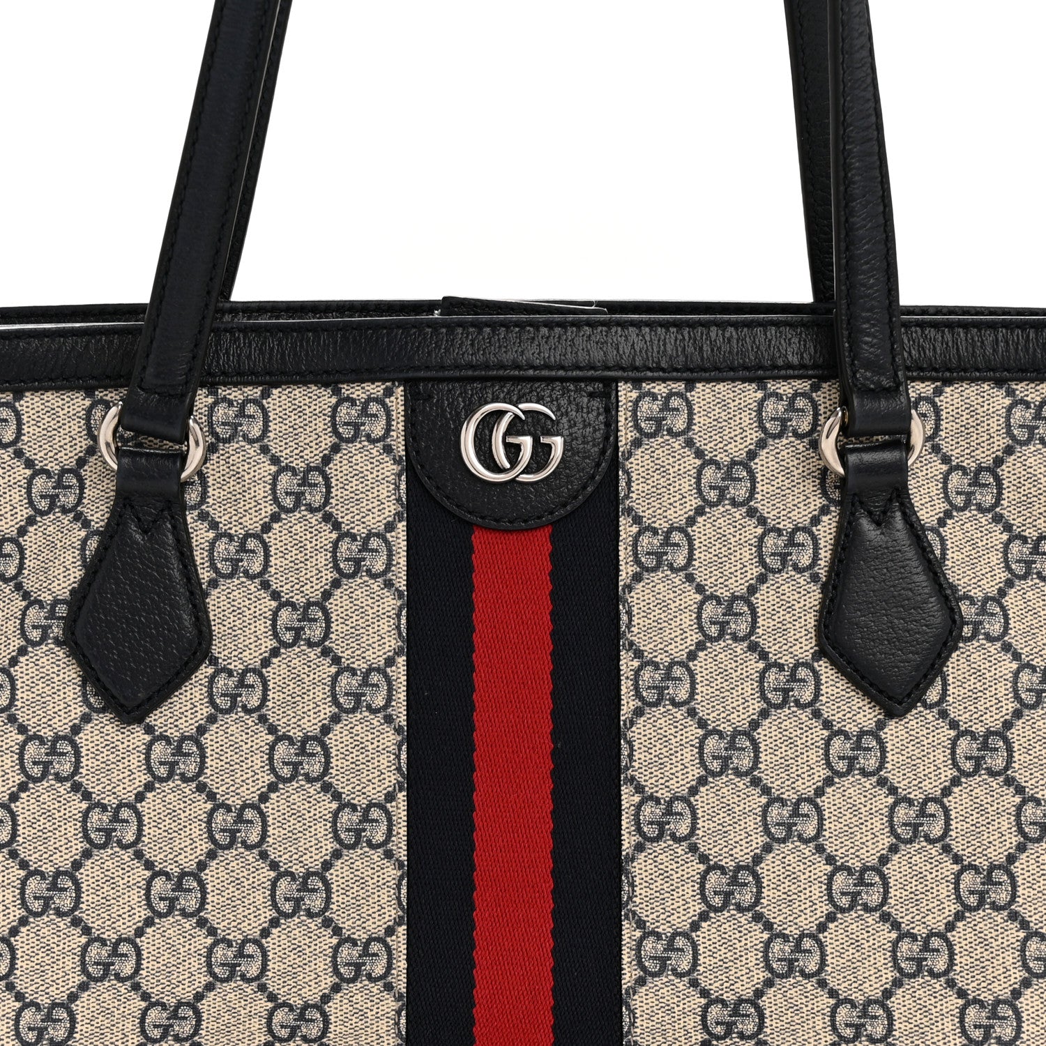 Gucci GG Supreme Monogram Textured Calfskin Web Medium Ophidia Shopping Tote Beige Blue 8 of 15