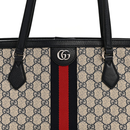 Gucci GG Supreme Monogram Textured Calfskin Web Medium Ophidia Shopping Tote Beige Blue 8 of 15