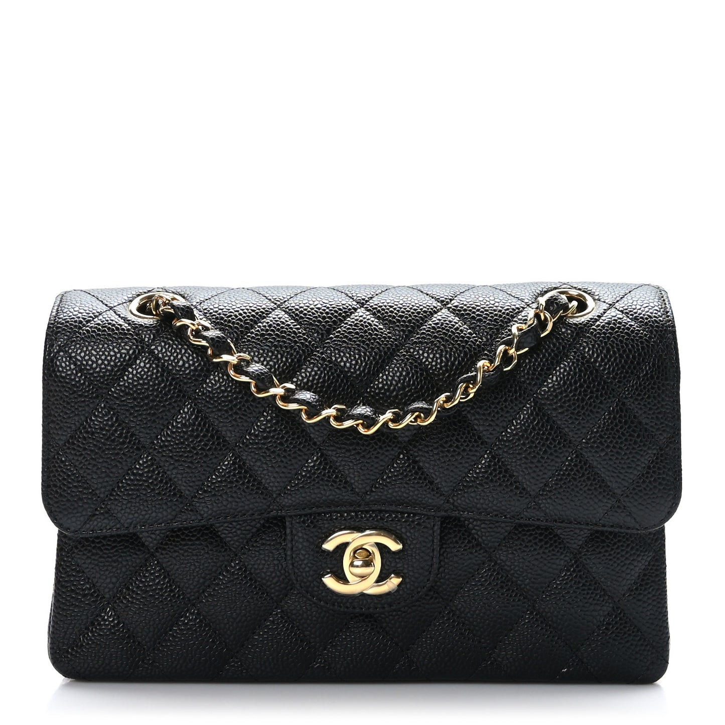 Caviar Quilted Small Double Flap Black