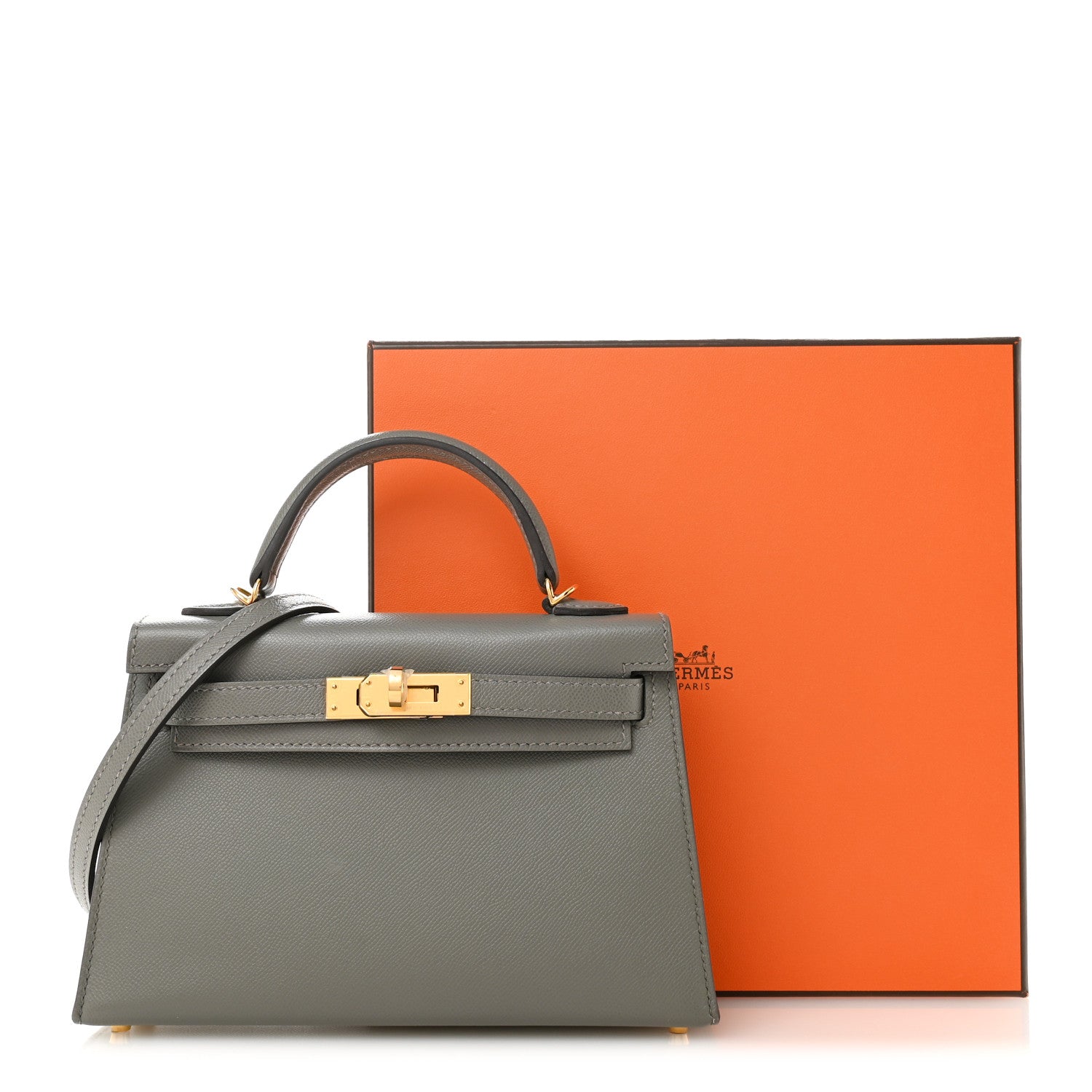 Hermes Madame Calfskin Mini Kelly Sellier 20 Gris Meyer 1824616