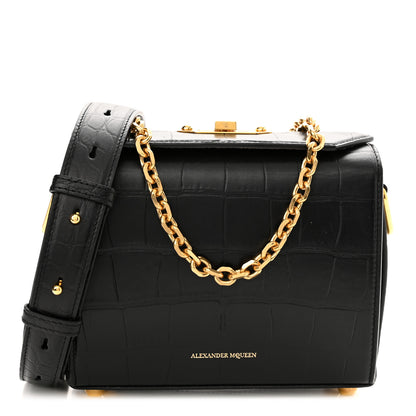 Alexander McQueen Calfskin Crocodile Embossed Box Shoulder Bag 19 Black 1 of 9