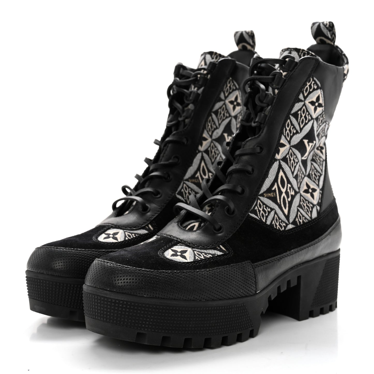 Suede Calfskin Jacquard Since 1854 Laureate Platform Desert Boots 40 Black