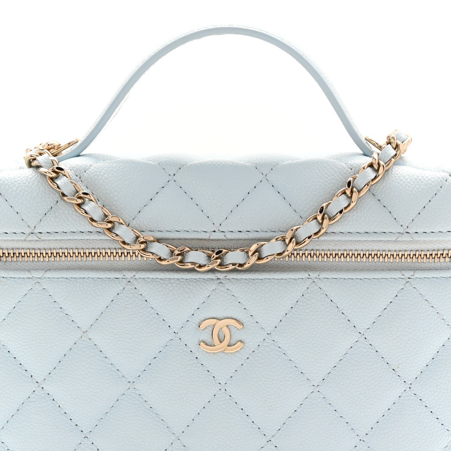 Chanel Caviar Quilted Top Handle Slim Vanity With Chain Light Blue 8 of 11