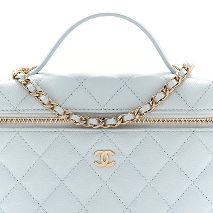 Chanel Caviar Quilted Top Handle Slim Vanity With Chain Light Blue 8 of 11