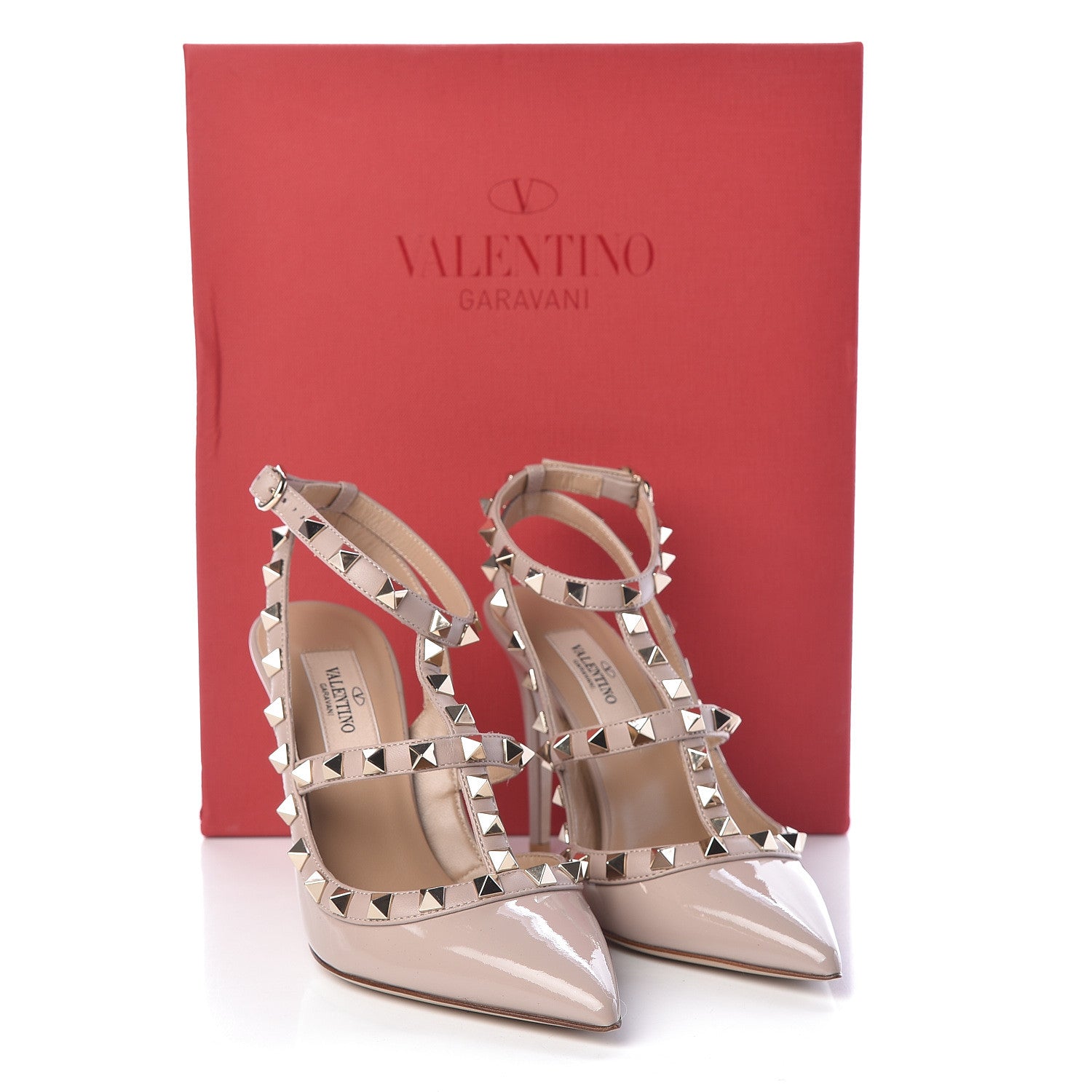 Valentino Garavani Patent Rockstud Ankle Strap Pumps 35 Poudre 9 of 9