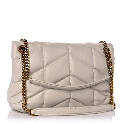 Saint Laurent Lambskin Quilted Small Loulou Puffer Monogram Chain Satchel Blanc Vintage 3 of 11