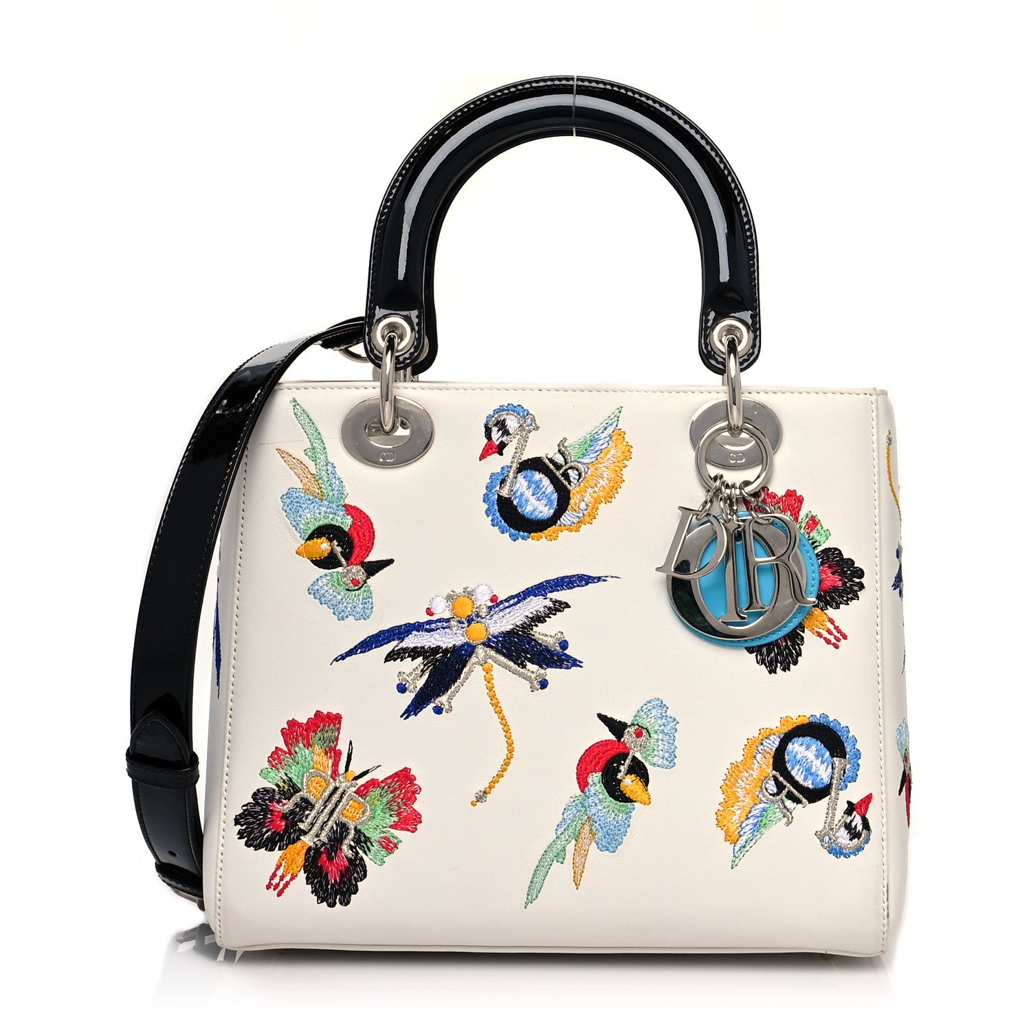 Christian Dior Smooth Calfskin Embroidered Medium Lady Dior White Multicolor 1 of 13